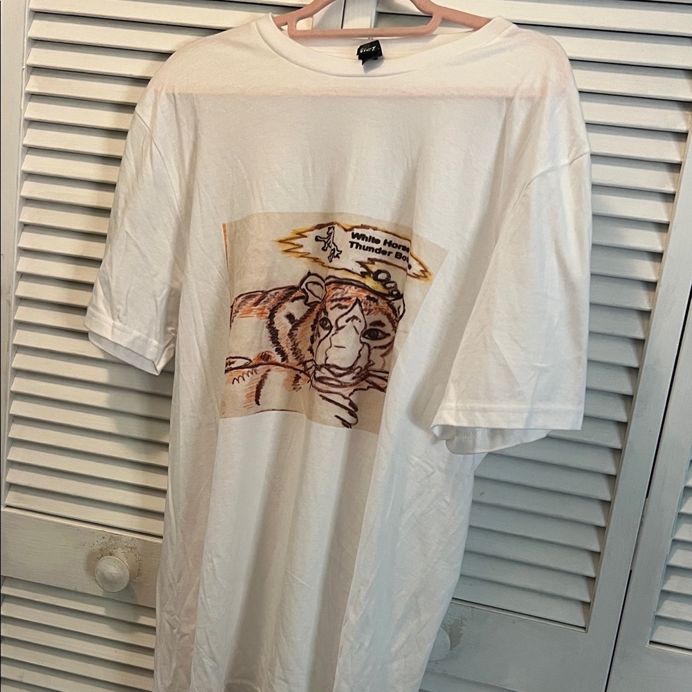#*097=Unisex White Thee Golden Tiger Art Graphic T-Shirt by Julie Lee